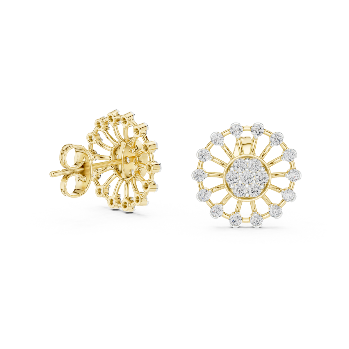 Radiant Sunburst Diamond Cluster Studs