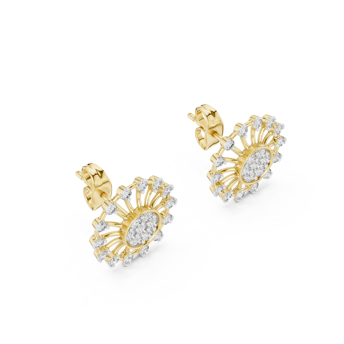 Radiant Sunburst Diamond Cluster Studs
