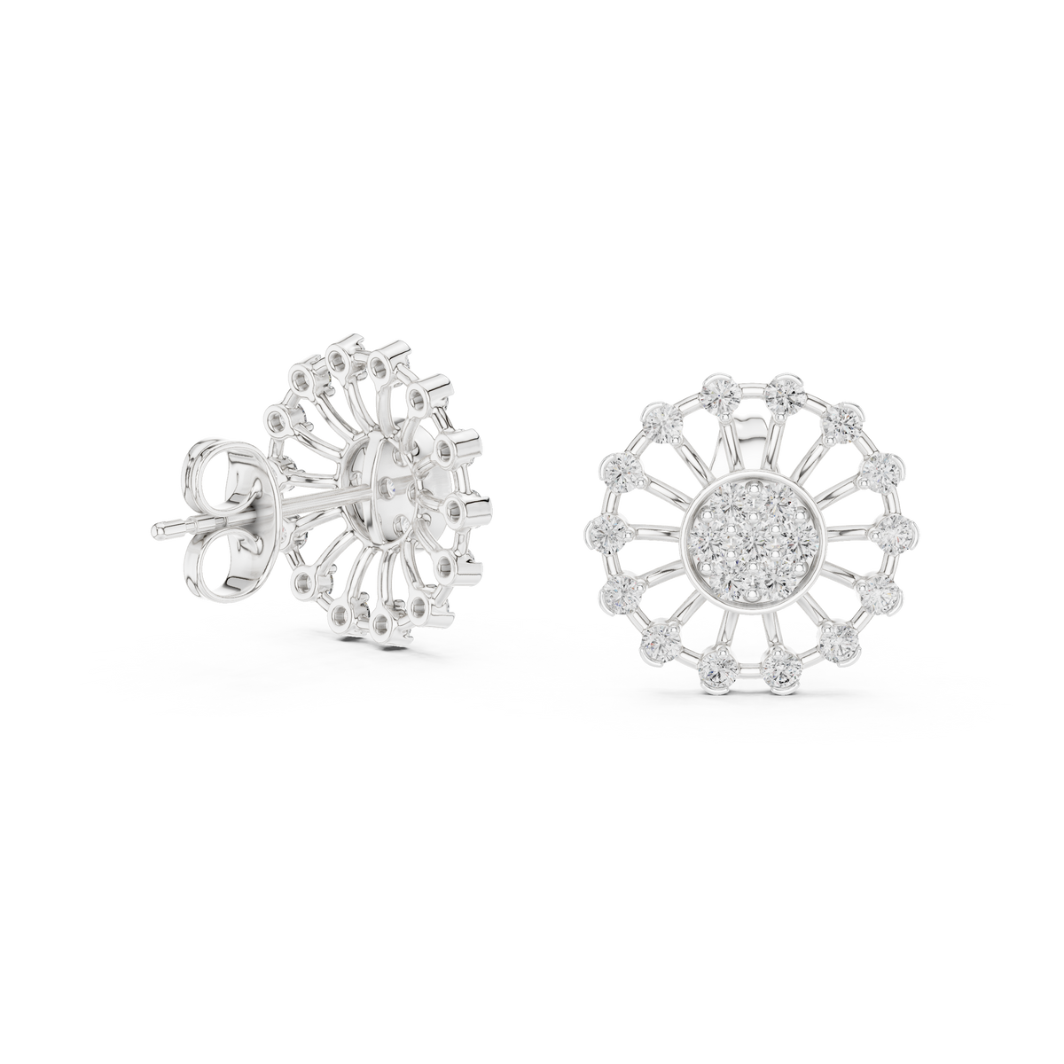 Radiant Sunburst Diamond Cluster Studs