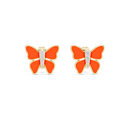 Elegant Scarlet Butterfly Diamond Studs