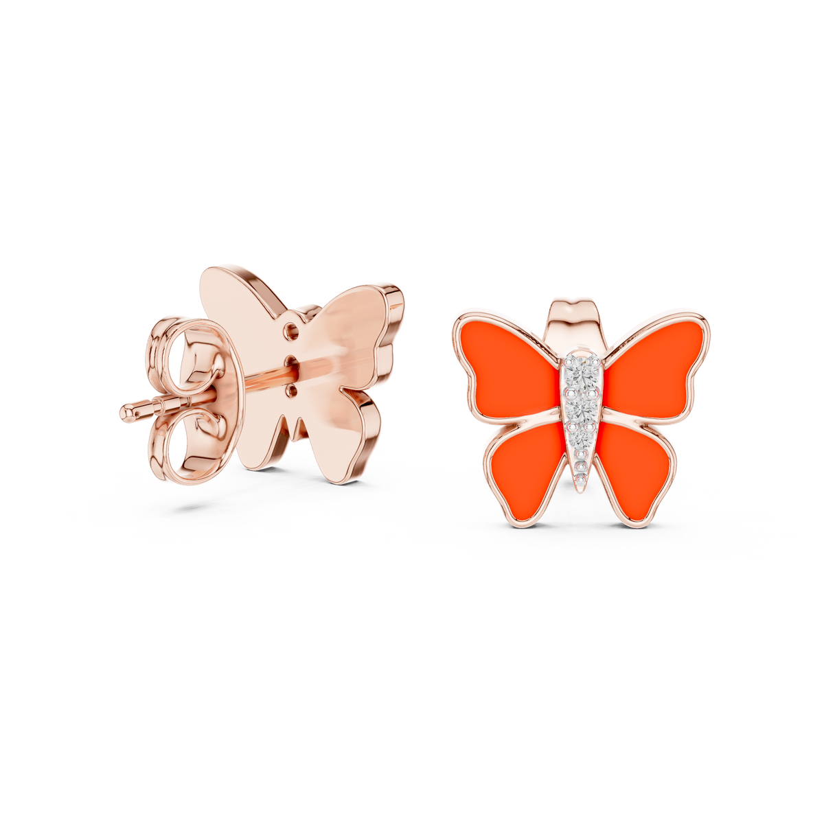 Elegant Scarlet Butterfly Diamond Studs