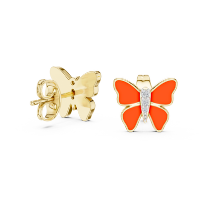 Elegant Scarlet Butterfly Diamond Studs