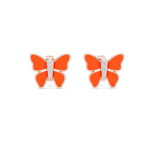 Elegant Scarlet Butterfly Diamond Studs