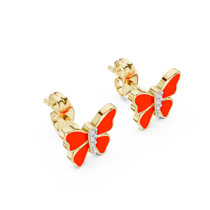 Elegant Scarlet Butterfly Diamond Studs