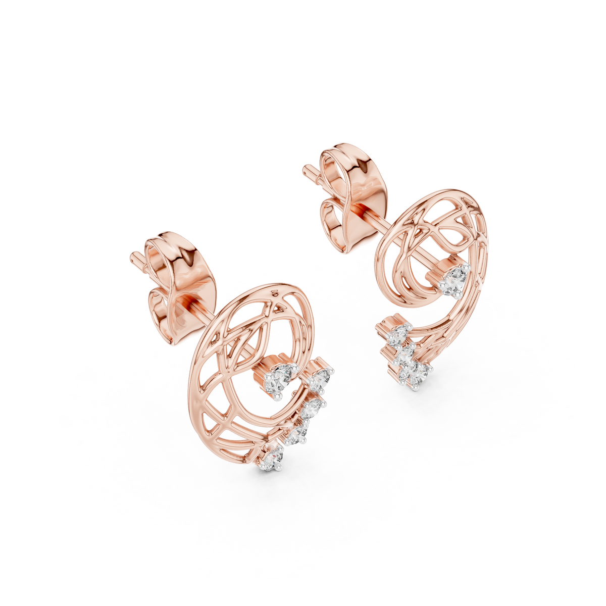 Elegant Abstract Lattice Diamond Studs