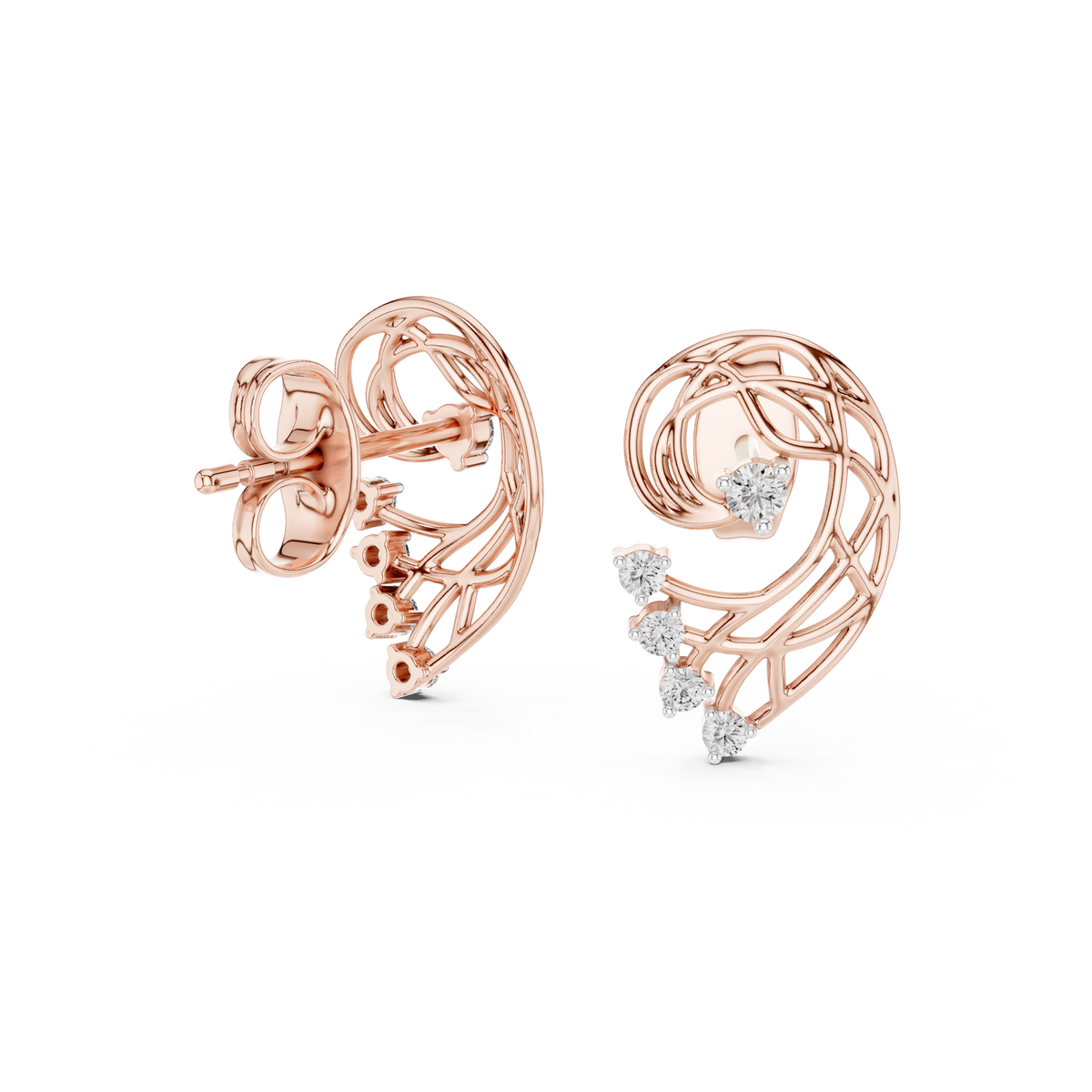 Elegant Abstract Lattice Diamond Studs