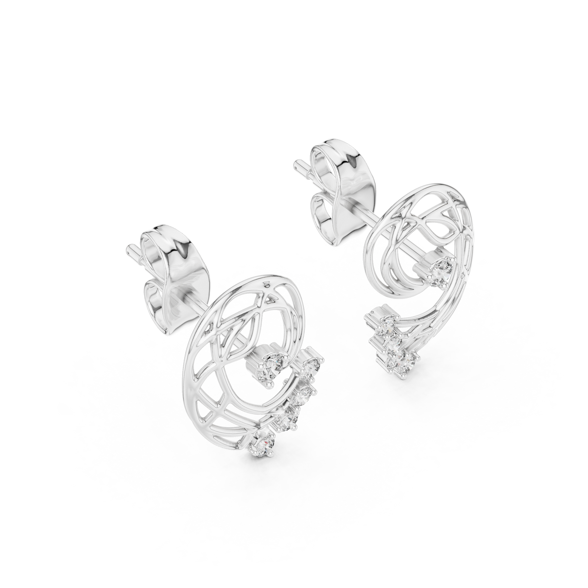 Elegant Abstract Lattice Diamond Studs