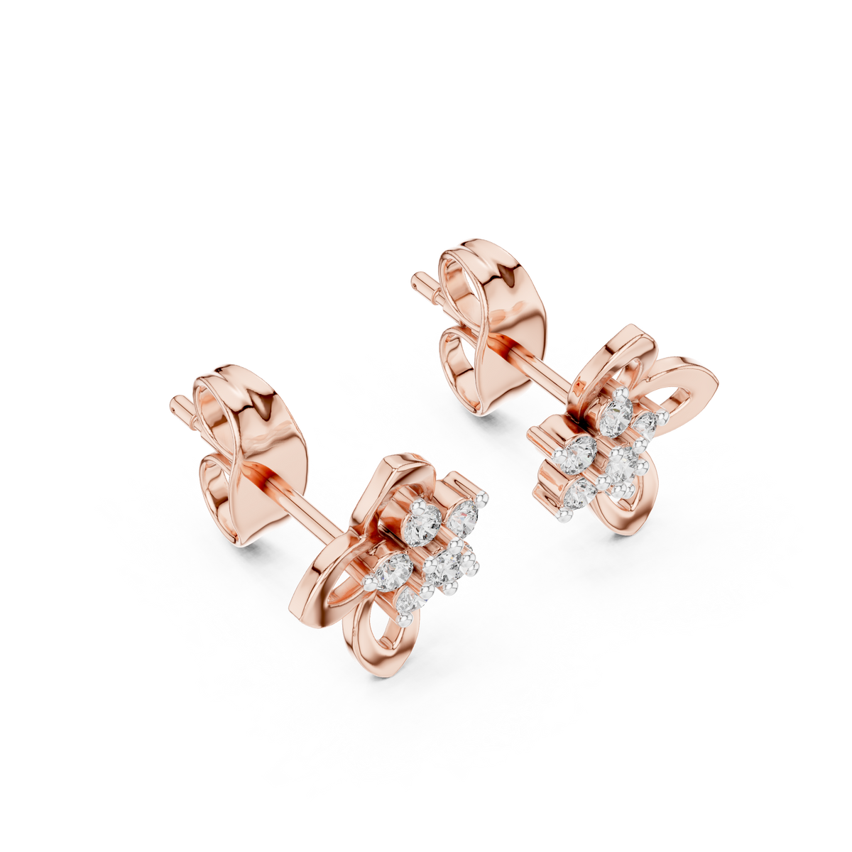 Elegant Four Petal Clover Diamond Studs