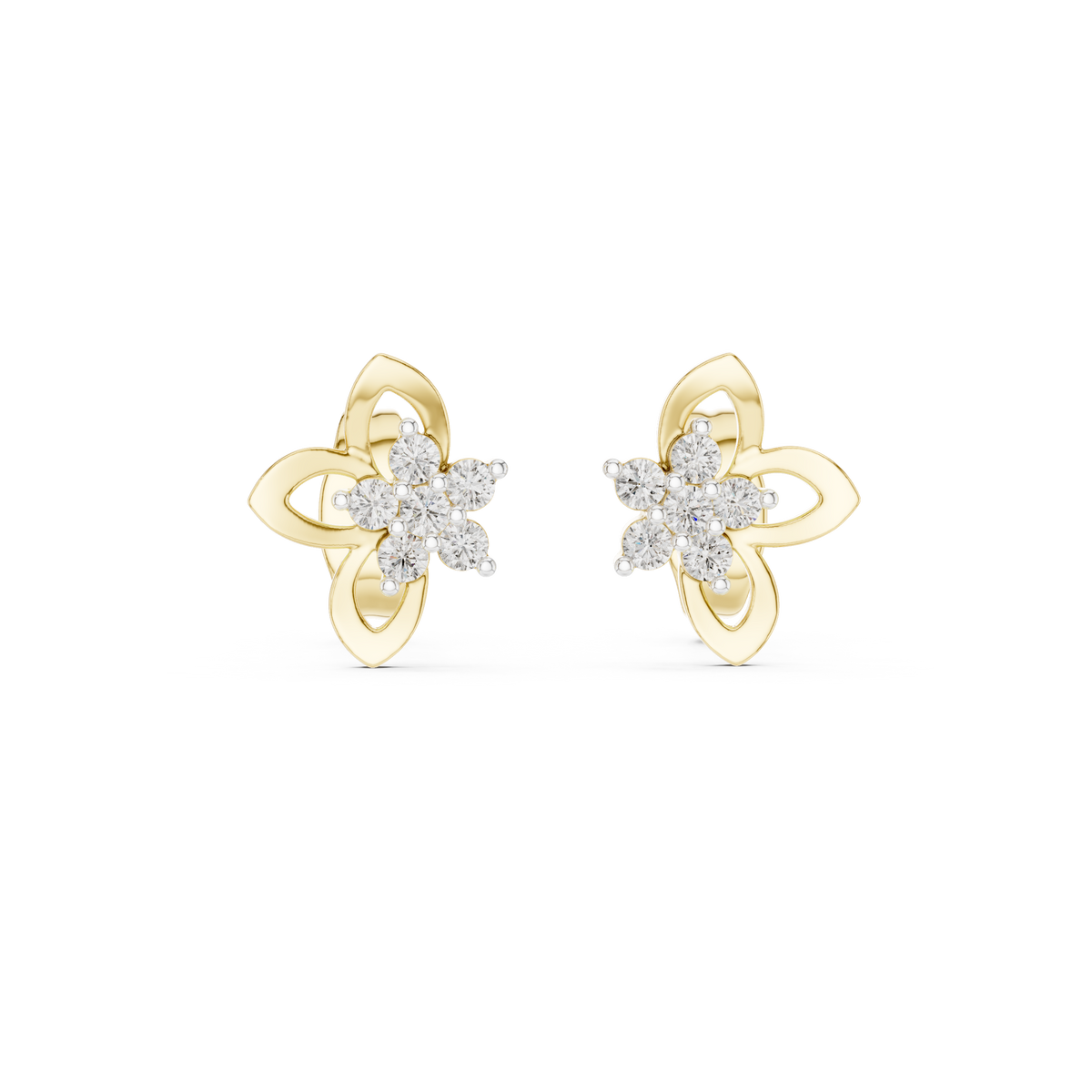 Elegant Four Petal Clover Diamond Studs