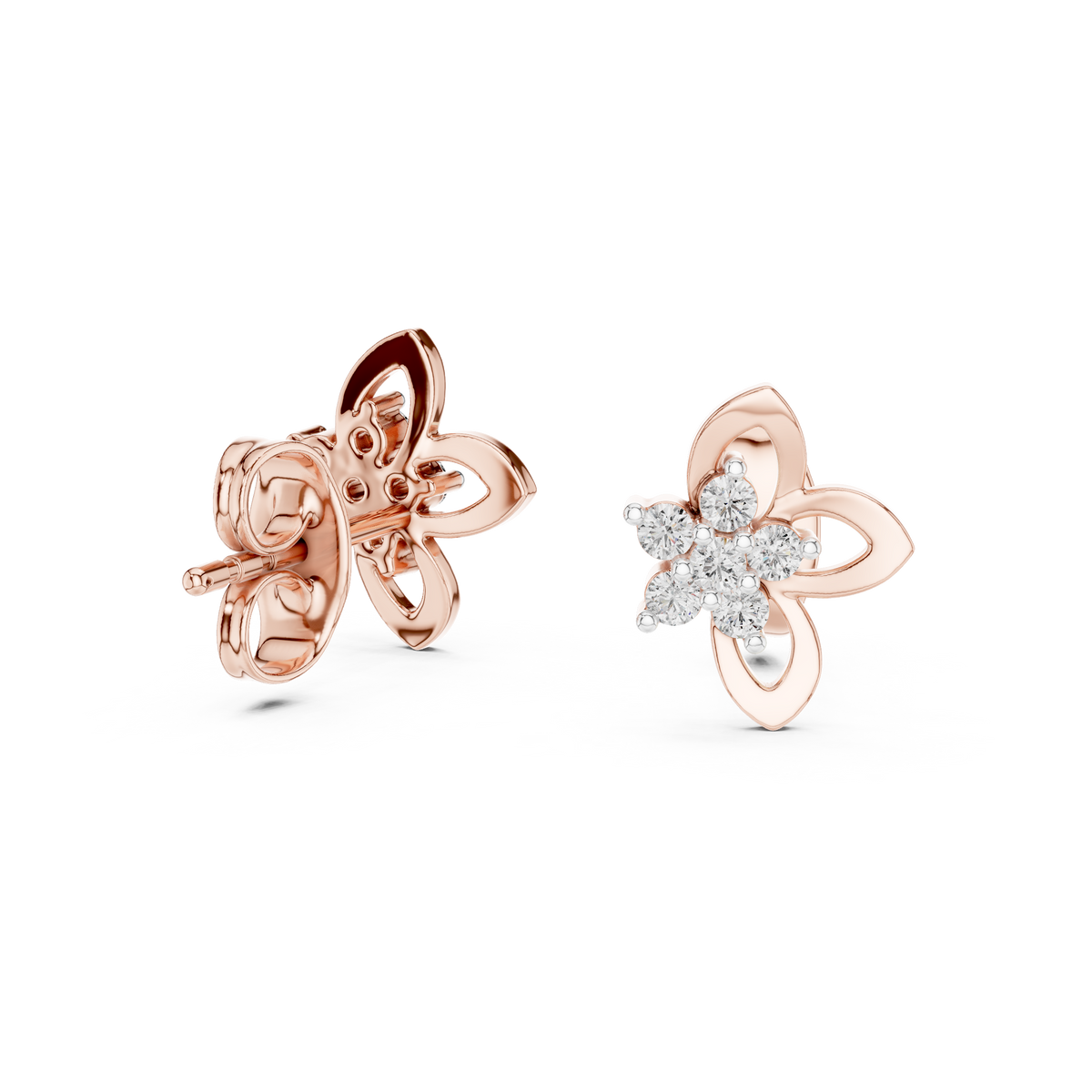 Elegant Four Petal Clover Diamond Studs