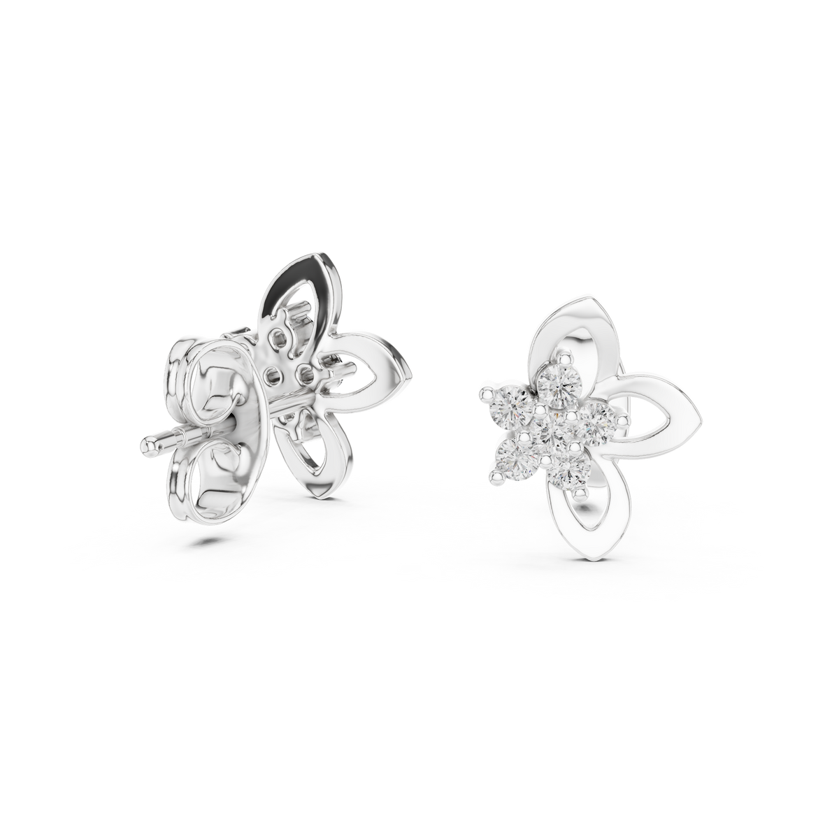 Elegant Four Petal Clover Diamond Studs