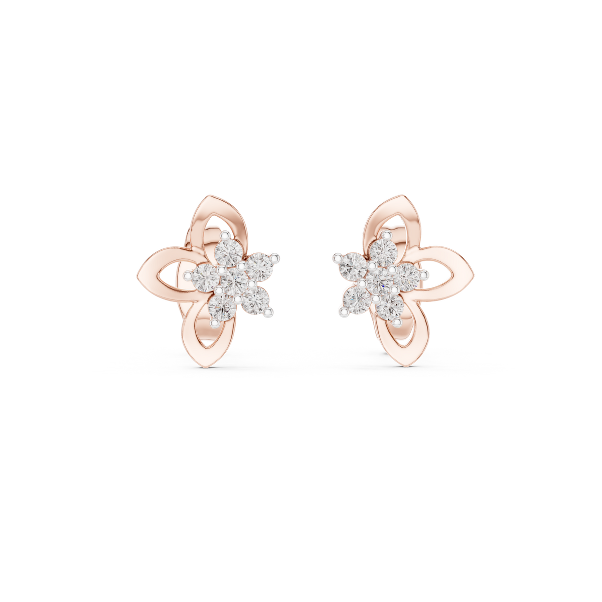 Elegant Four Petal Clover Diamond Studs