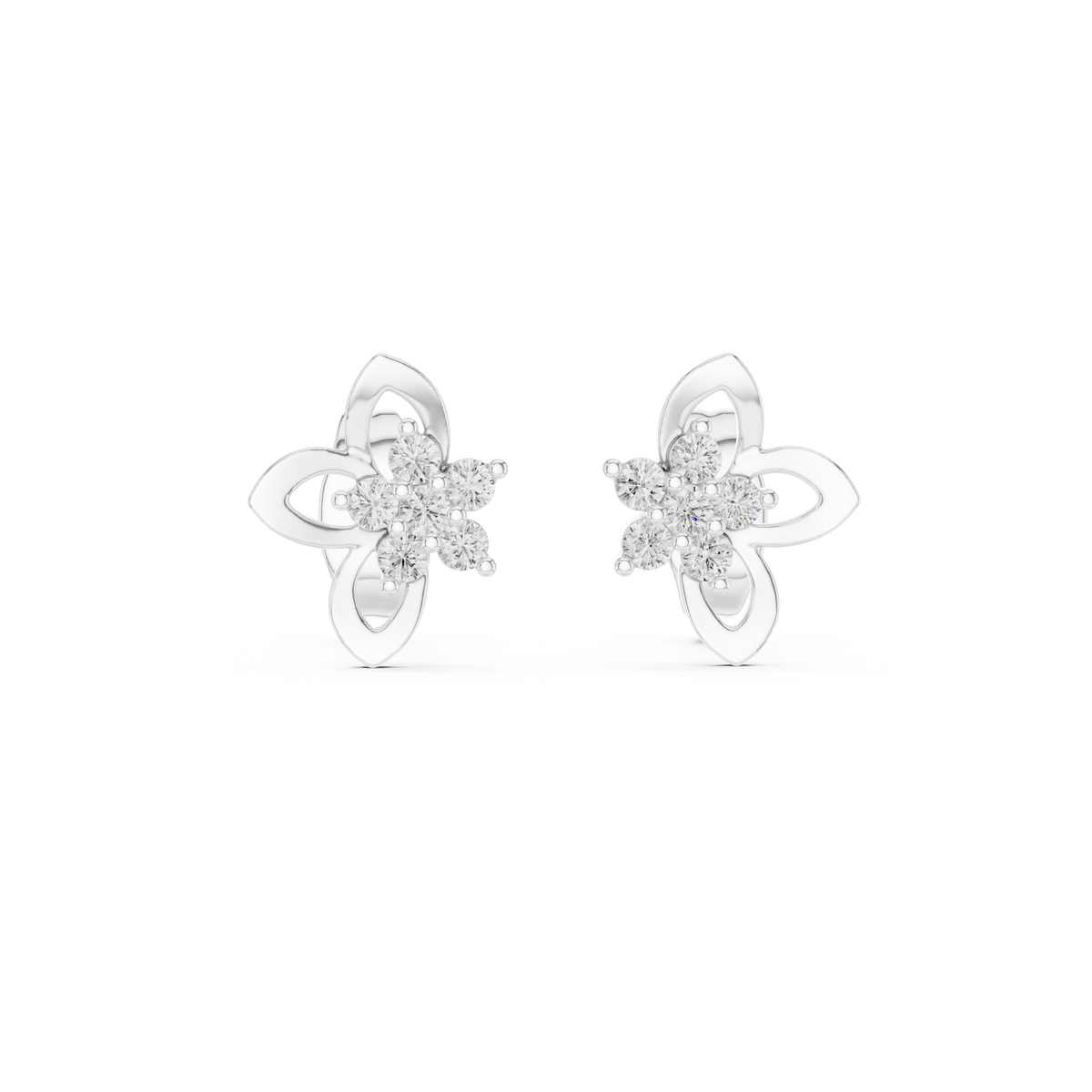 Elegant Four Petal Clover Diamond Studs