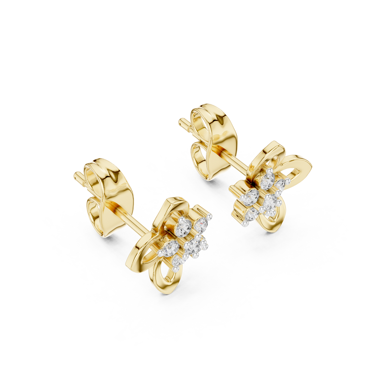 Elegant Four Petal Clover Diamond Studs