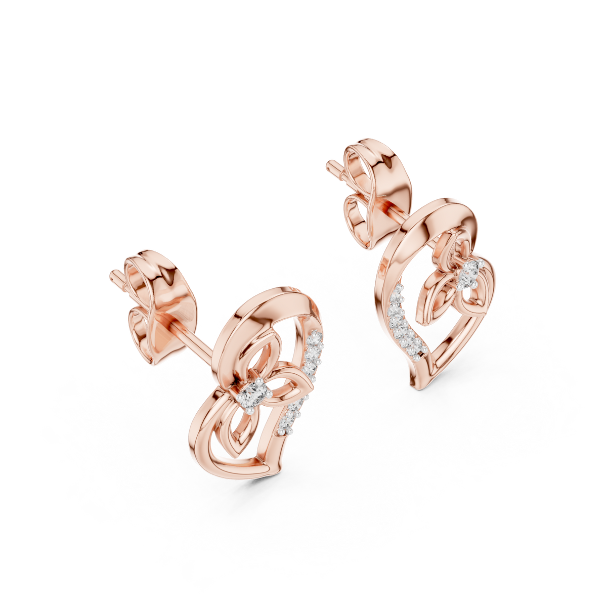 Elegant Heart Floral Diamond Studs