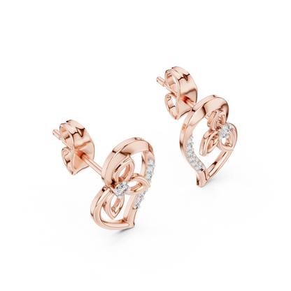 Elegant Heart Floral Diamond Studs
