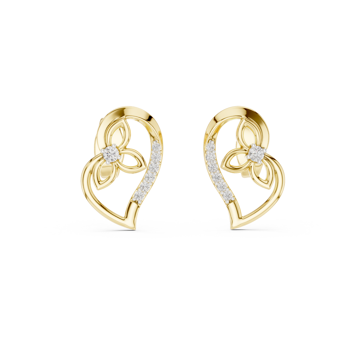 Elegant Heart Floral Diamond Studs