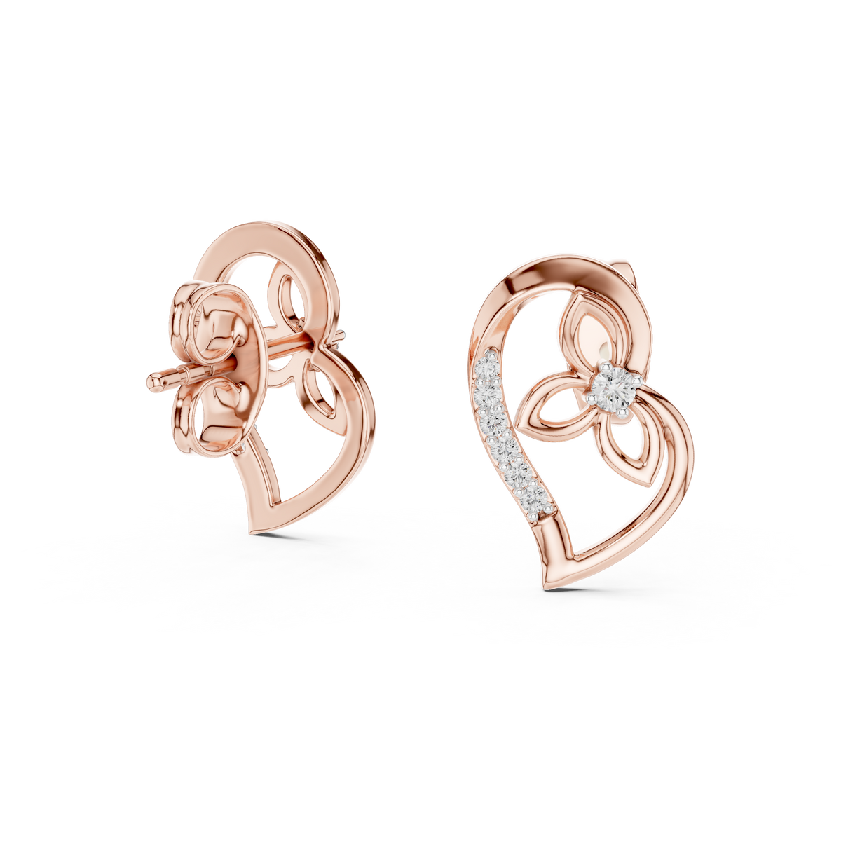 Elegant Heart Floral Diamond Studs