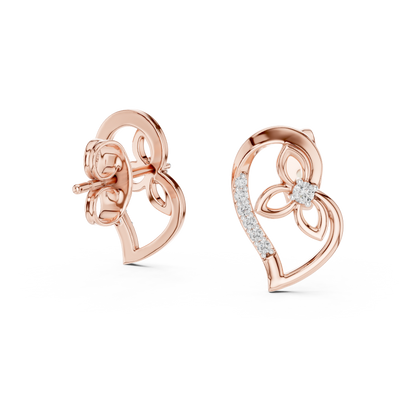 Elegant Heart Floral Diamond Studs