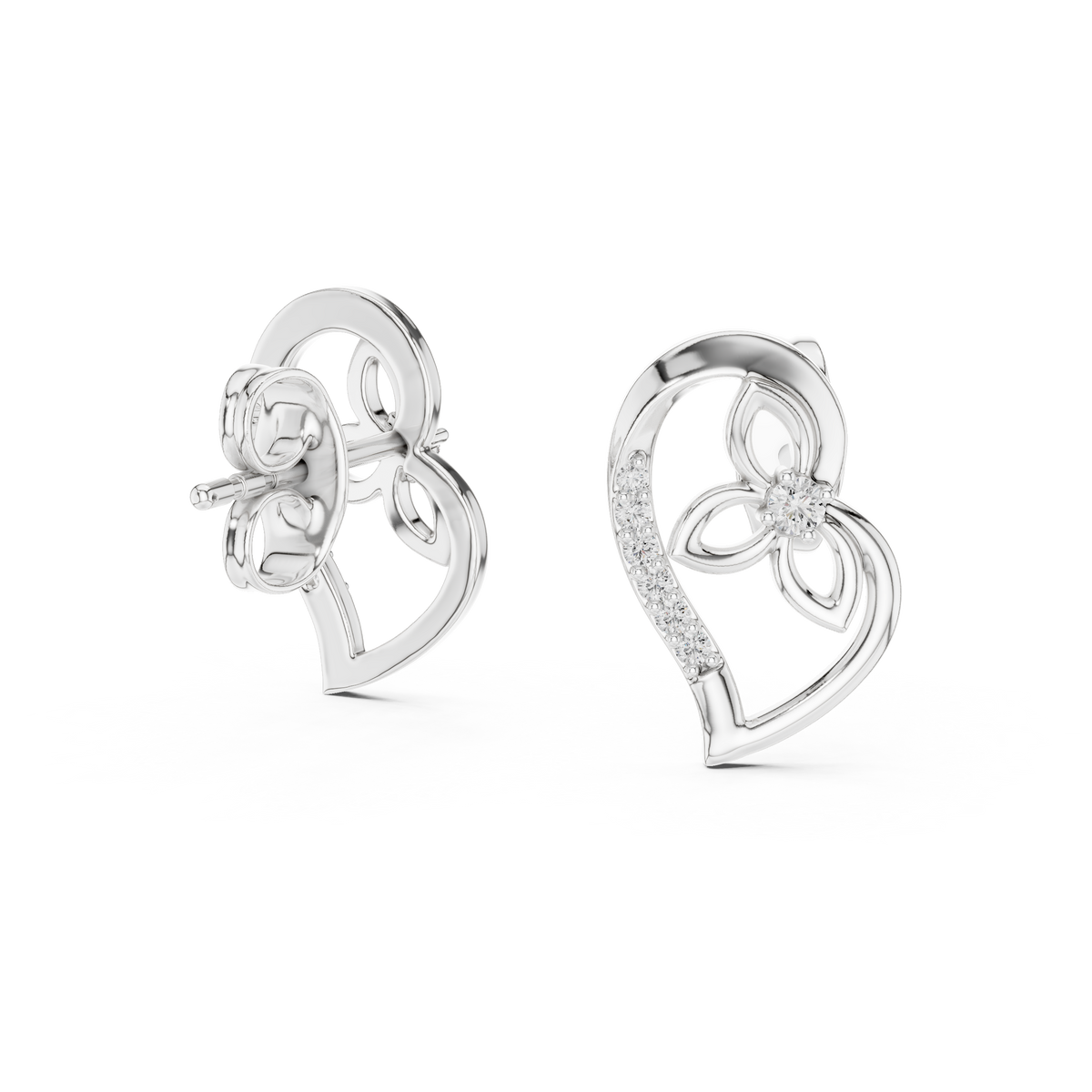 Elegant Heart Floral Diamond Studs