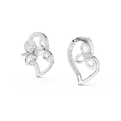 Elegant Heart Floral Diamond Studs
