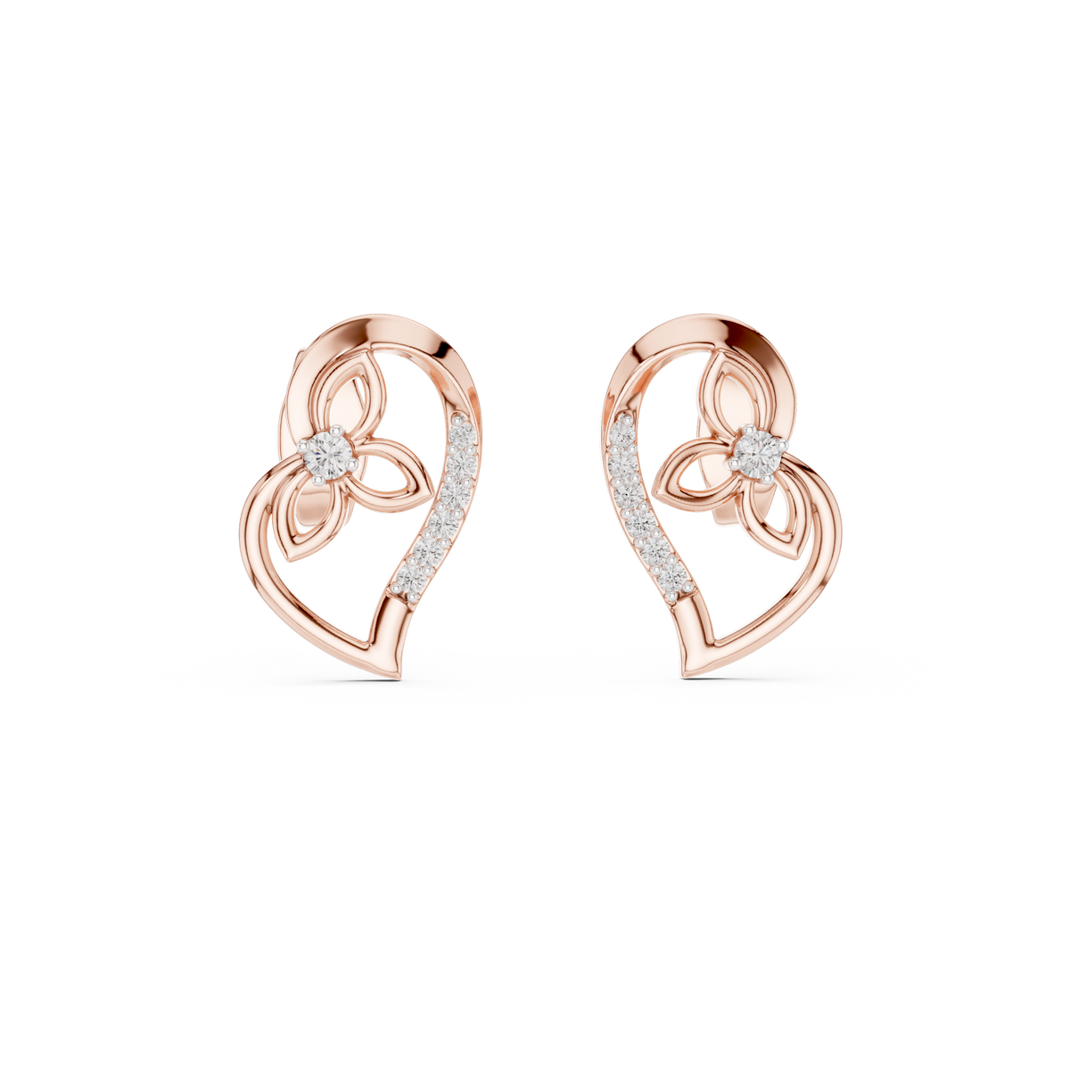 Elegant Heart Floral Diamond Studs