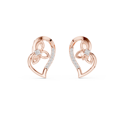 Elegant Heart Floral Diamond Studs