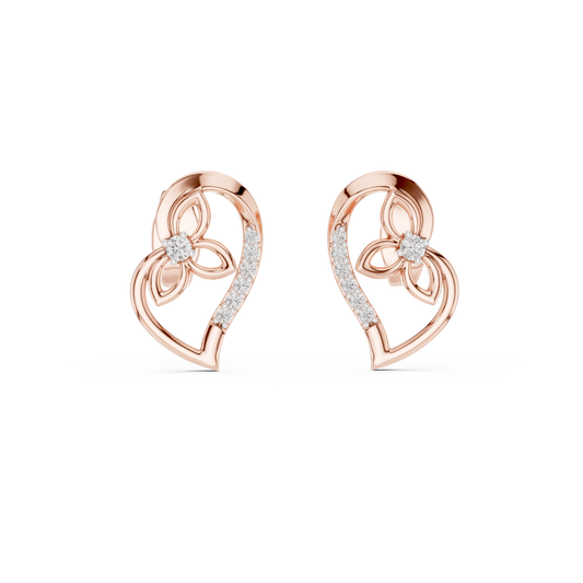 Elegant Heart Floral Diamond Studs