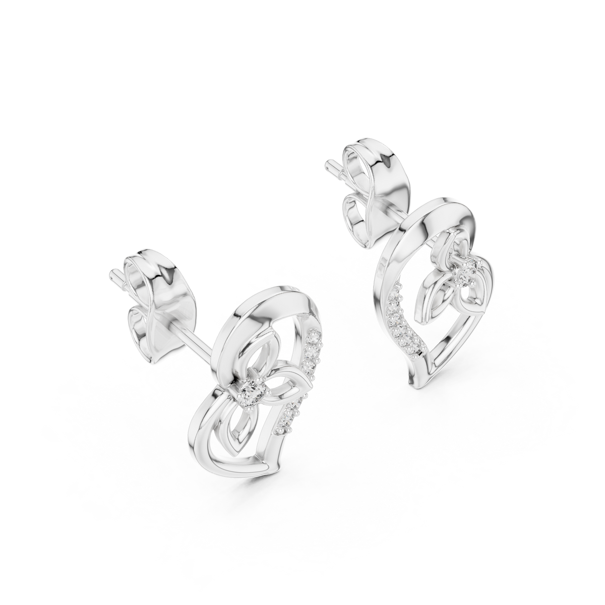 Elegant Heart Floral Diamond Studs
