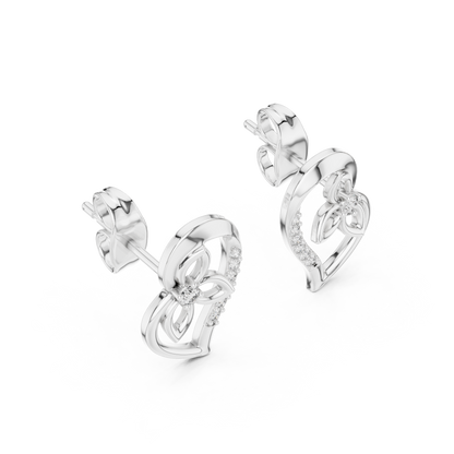 Elegant Heart Floral Diamond Studs
