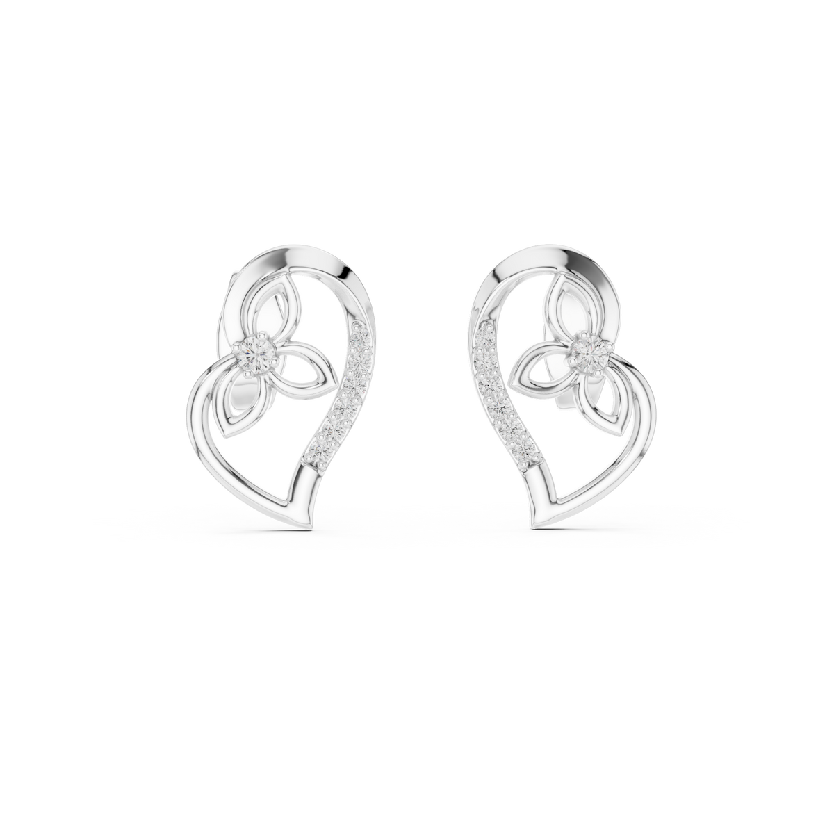 Elegant Heart Floral Diamond Studs
