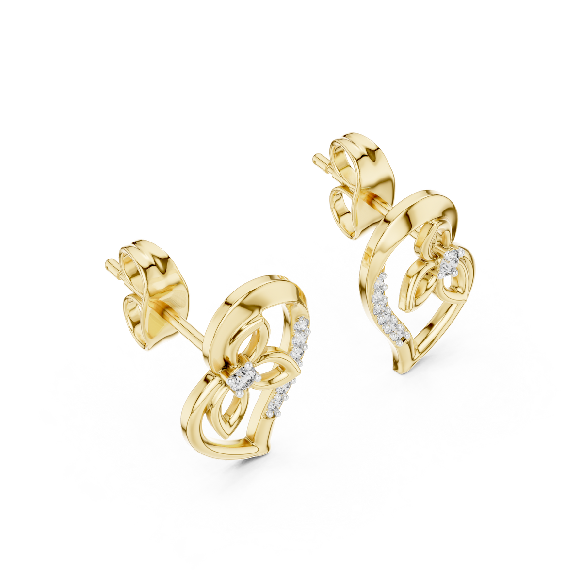 Elegant Heart Floral Diamond Studs