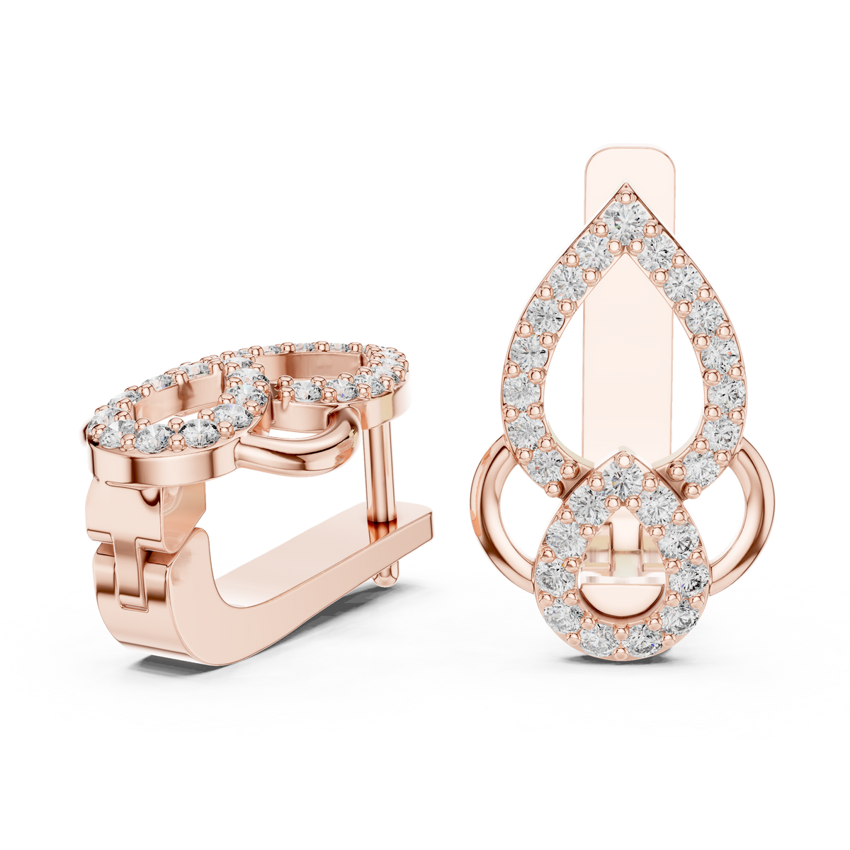 Elegant Double Teardrop Pavé Diamond Hoops
