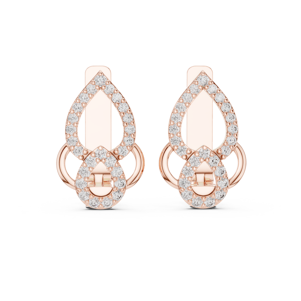 Elegant Double Teardrop Pavé Diamond Hoops