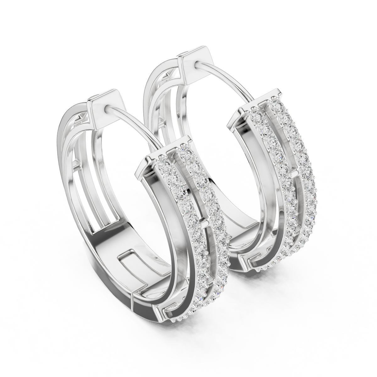 Elegant Twin Rail Pavé Diamond Hoops