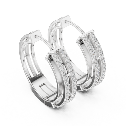 Elegant Twin Rail Pavé Diamond Hoops