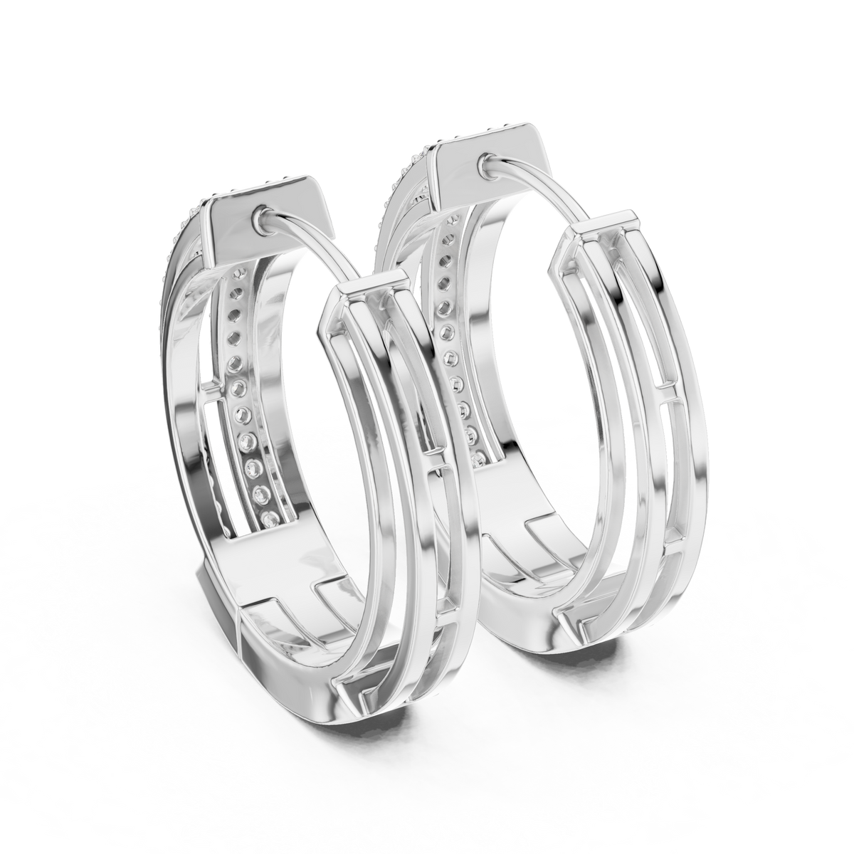 Elegant Twin Rail Pavé Diamond Hoops