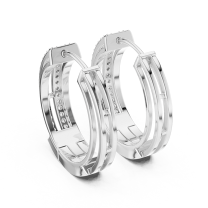 Elegant Twin Rail Pavé Diamond Hoops