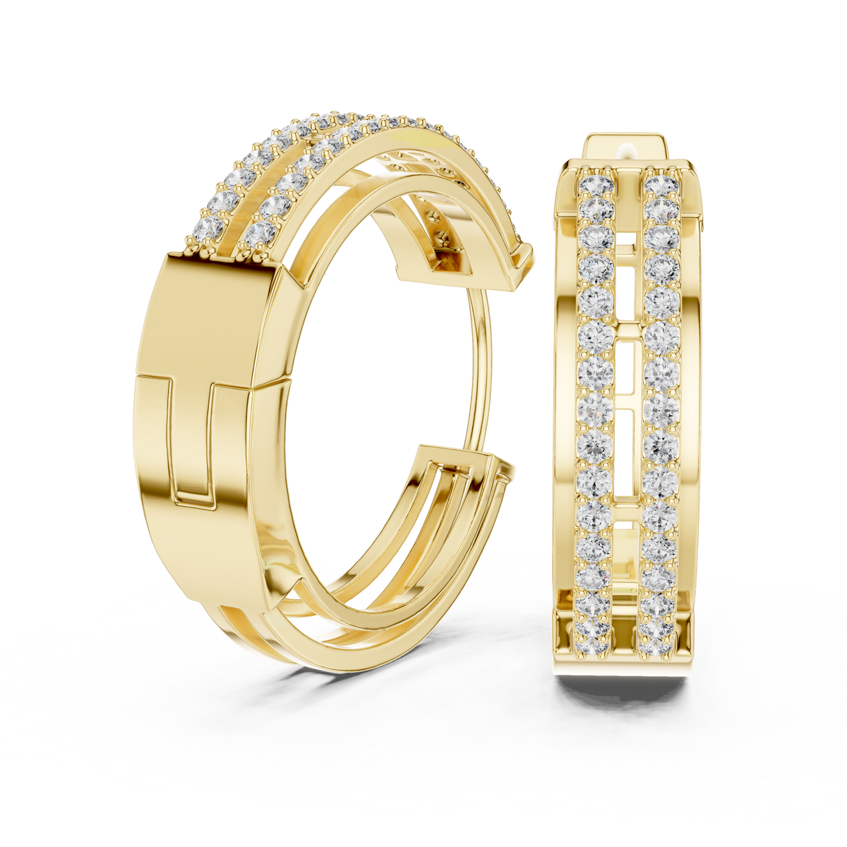 Elegant Twin Rail Pavé Diamond Hoops