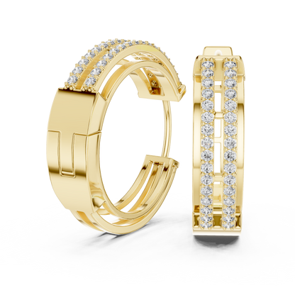 Elegant Twin Rail Pavé Diamond Hoops