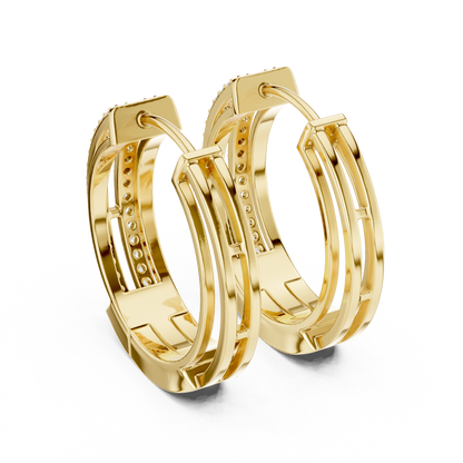 Elegant Twin Rail Pavé Diamond Hoops