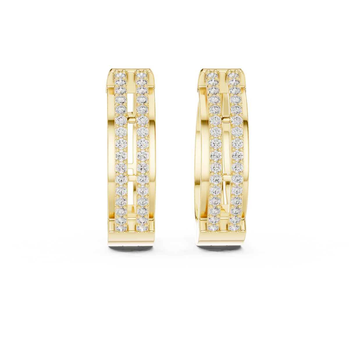 Elegant Twin Rail Pavé Diamond Hoops