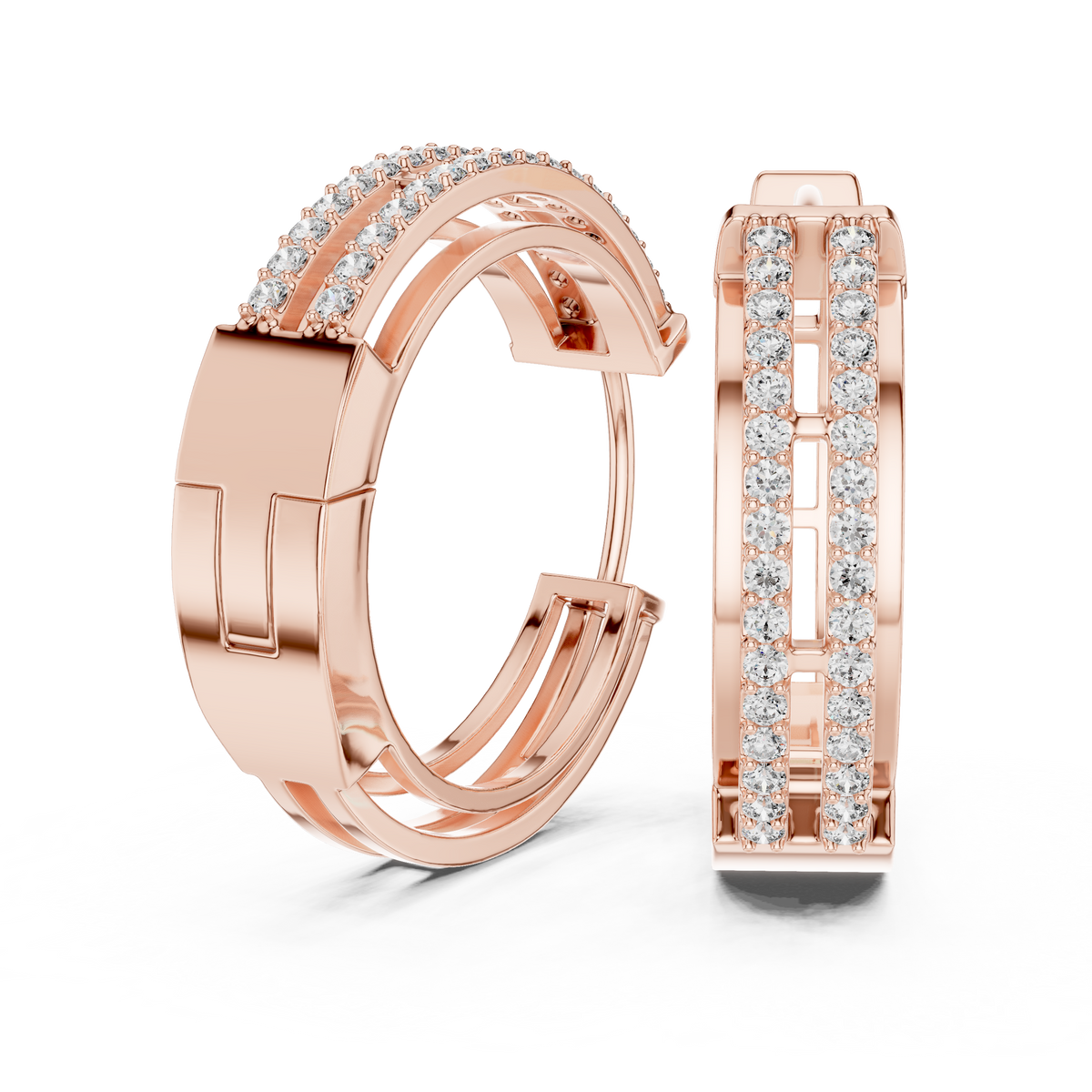 Elegant Twin Rail Pavé Diamond Hoops