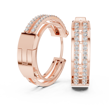 Elegant Twin Rail Pavé Diamond Hoops