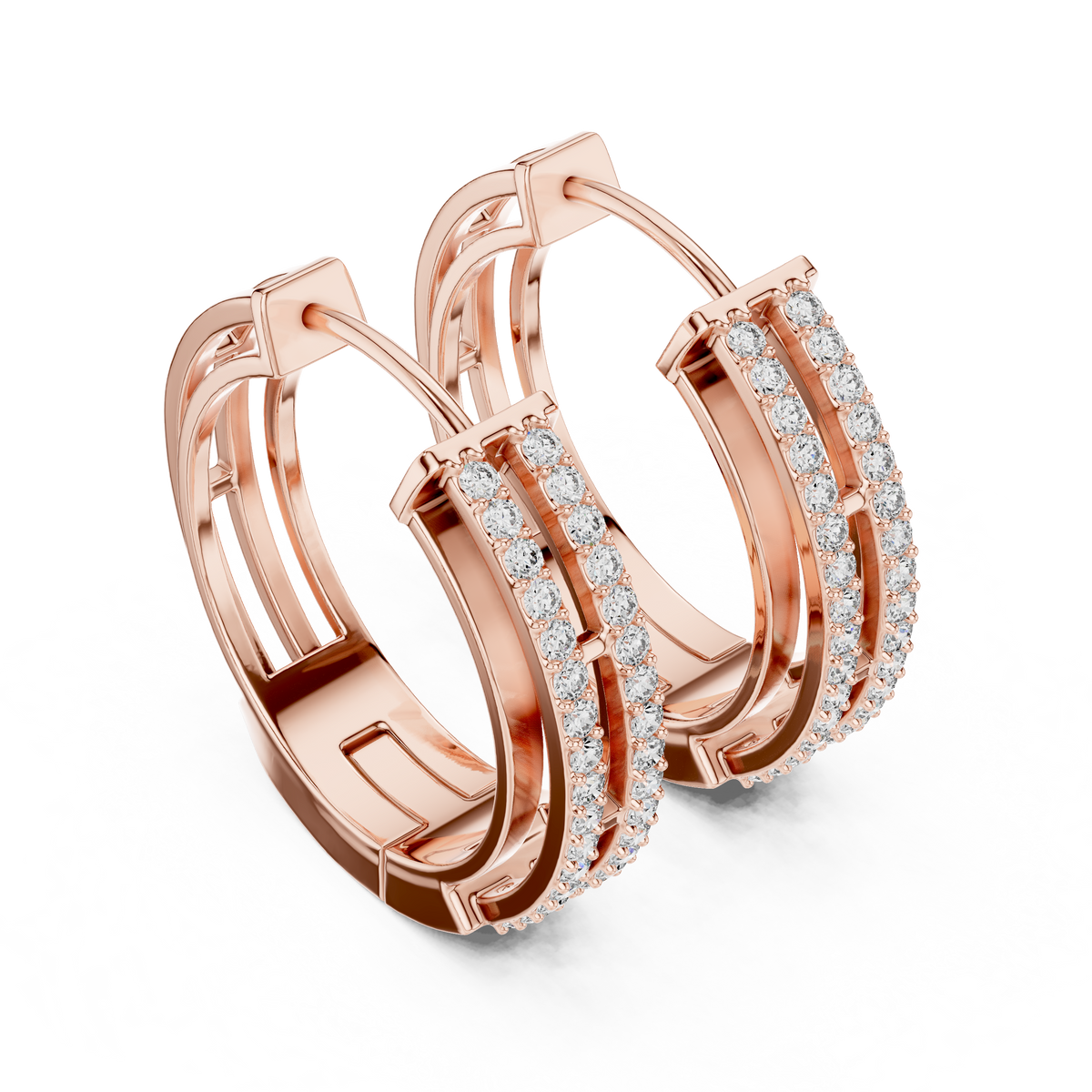 Elegant Twin Rail Pavé Diamond Hoops