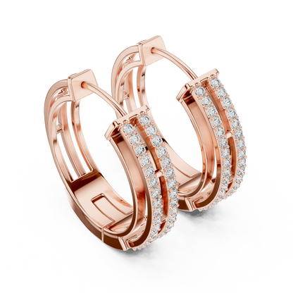 Elegant Twin Rail Pavé Diamond Hoops