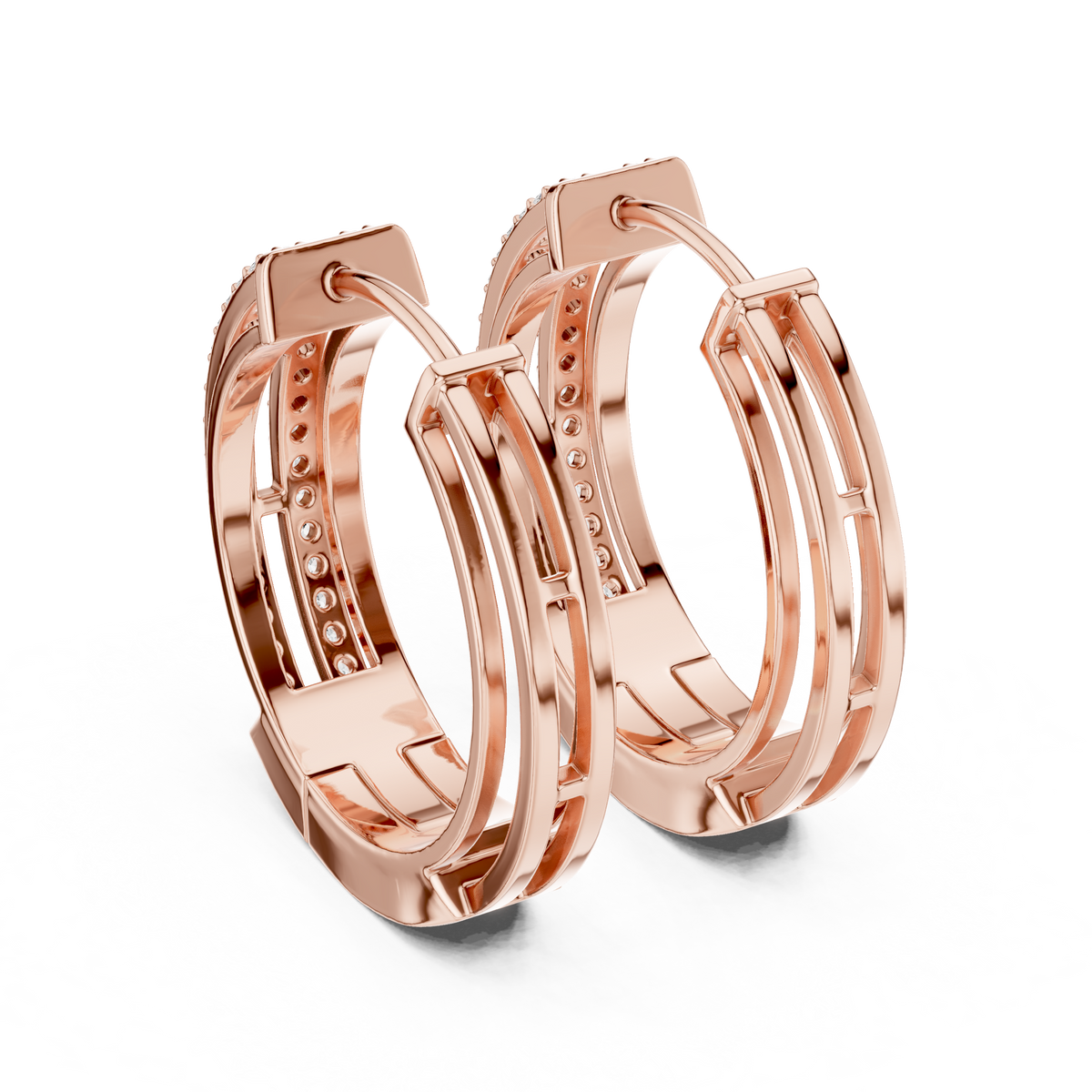 Elegant Twin Rail Pavé Diamond Hoops