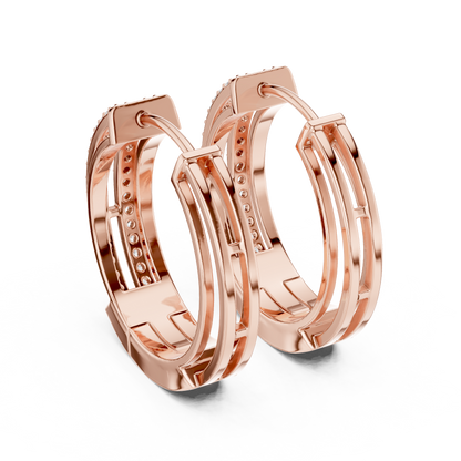 Elegant Twin Rail Pavé Diamond Hoops