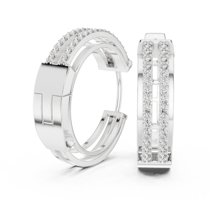 Elegant Twin Rail Pavé Diamond Hoops