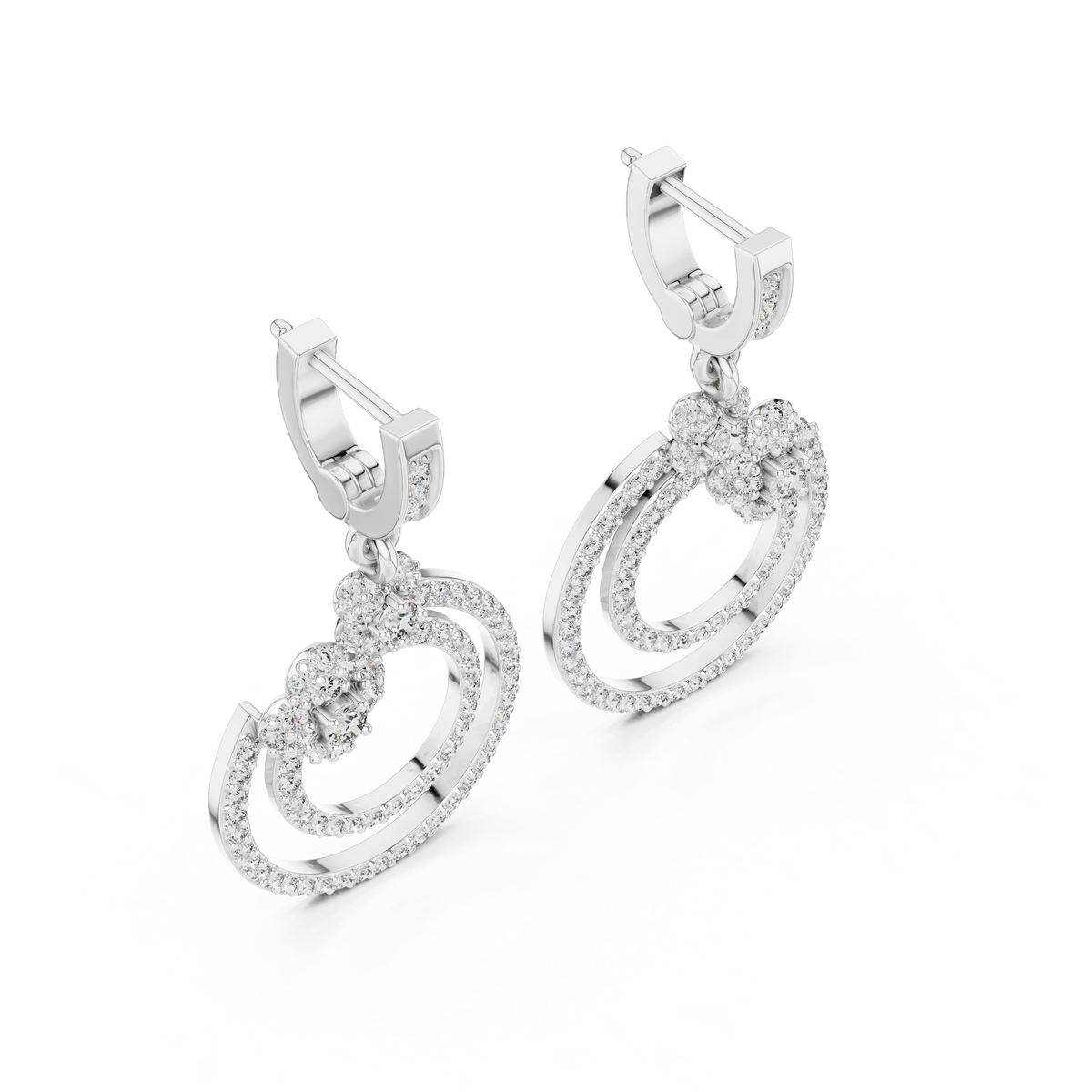 Floral Cluster Double Circle Diamond Drop Earring